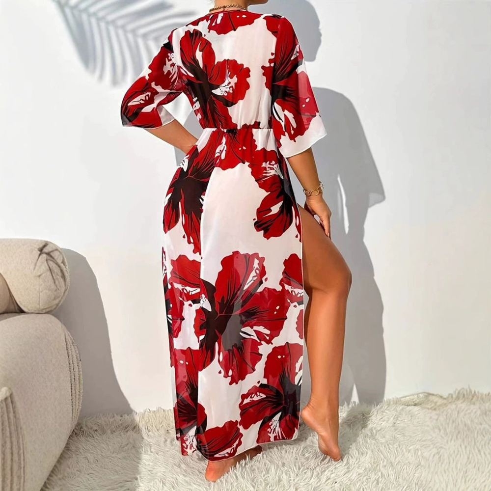 ZARA 4 Way Stretch Floral Print Slit Beach Cover Up Dress - Picture 4 of 6